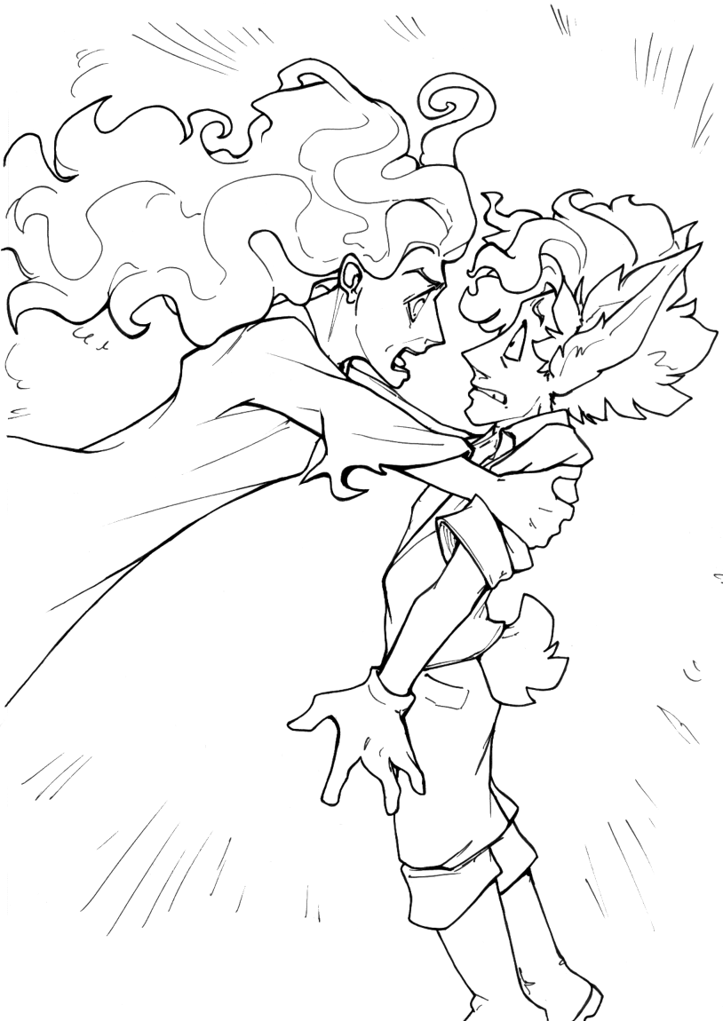 A ghostly woman is gripping on to the shoulders of a young man and shouting something. He looks deeply startled and haunted.