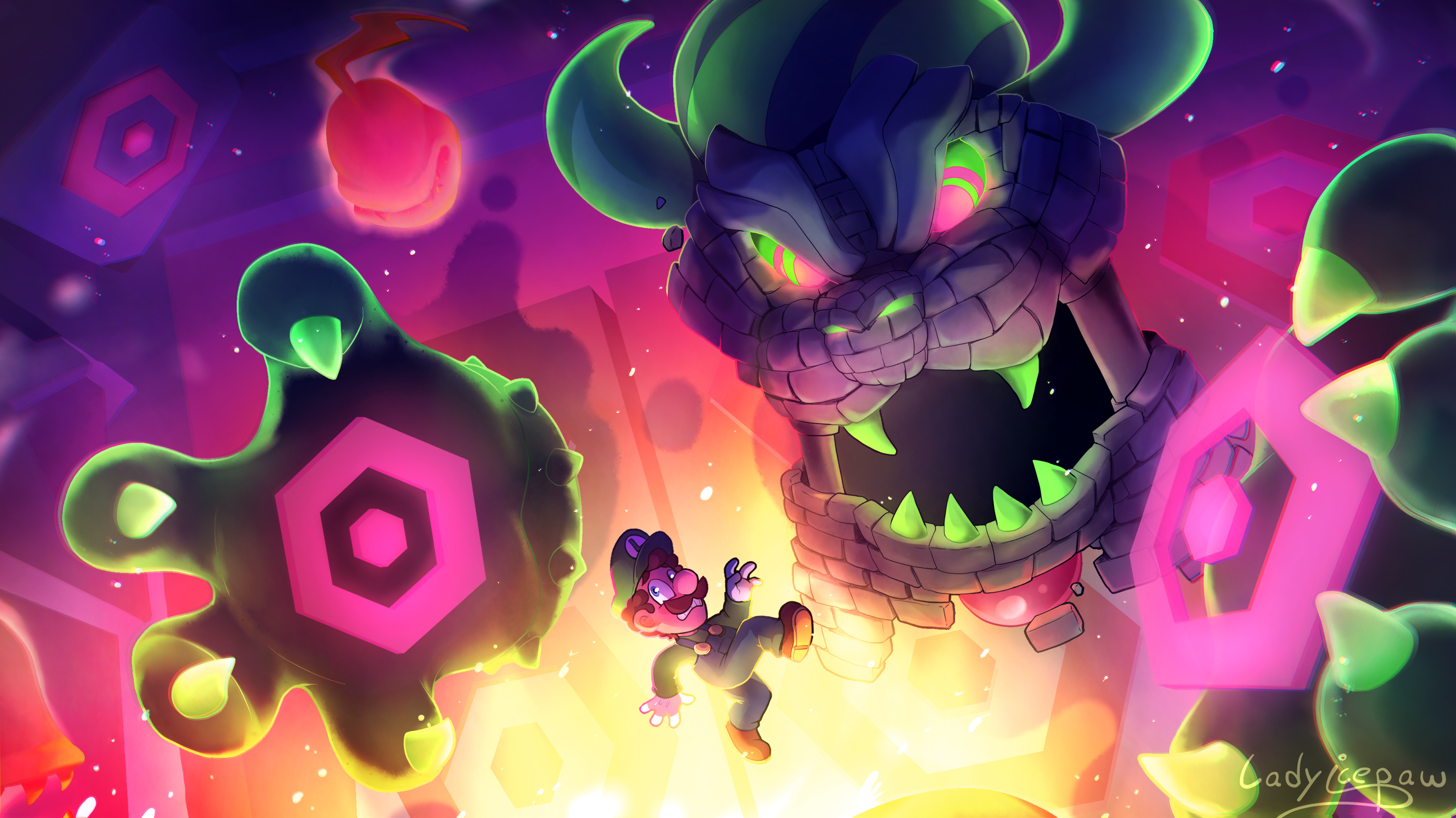 The boss fight against Bowser in his castle form from Super Mario Wonder.